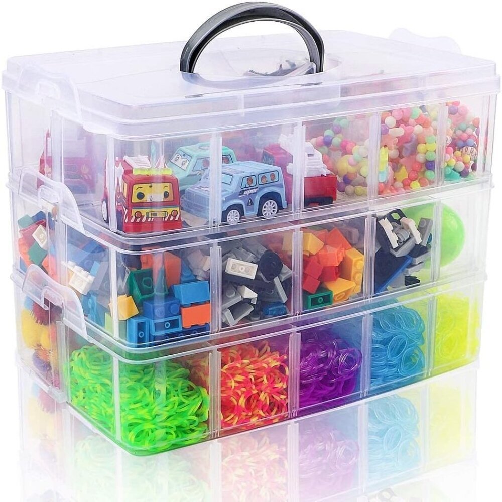 3-Tier Stackable Storage Container Box with Dividers-30 Compartments, Bead Organ